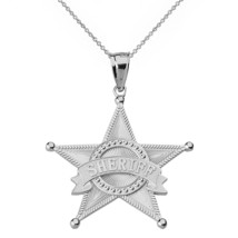 925 Sterling Silver Star Sheriff Badge Public Safety Textured Pendant Necklace - £33.56 GBP+