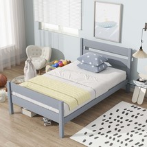 Grey Twin Bed with Headboard &amp; Footboard - Rubber Wood Frame - $159.99