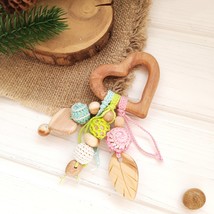 Wooden baby rattle toy bird and heart for new baby gift, travel organic sensory  - £21.02 GBP