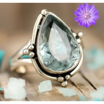 Natural Green Amethyst 925 Silver Cluster Ring Size  For Girls - £5.93 GBP