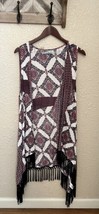MAURICES Sleeveless Cardigan Open Front Red White Navy Blue Fringe Vest  XL - £16.35 GBP