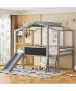 Full Loft Bed with Desk, USB, Storage, Staircase - Black Metal - $725.53 CAD