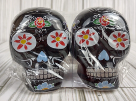Halloween Sugar Skull Skeletons Salt &amp; Pepper Shakers Decoration Decor Black set - £15.86 GBP