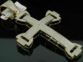 2.10 CT Round Cut Simulated Diamond Cross Pendant 925 Silver Gold Plated - £103.97 GBP