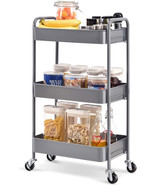 3-Tier Rolling Cart, Metal Utility Cart With Lockable Wheels, Storage Craf - $87.99