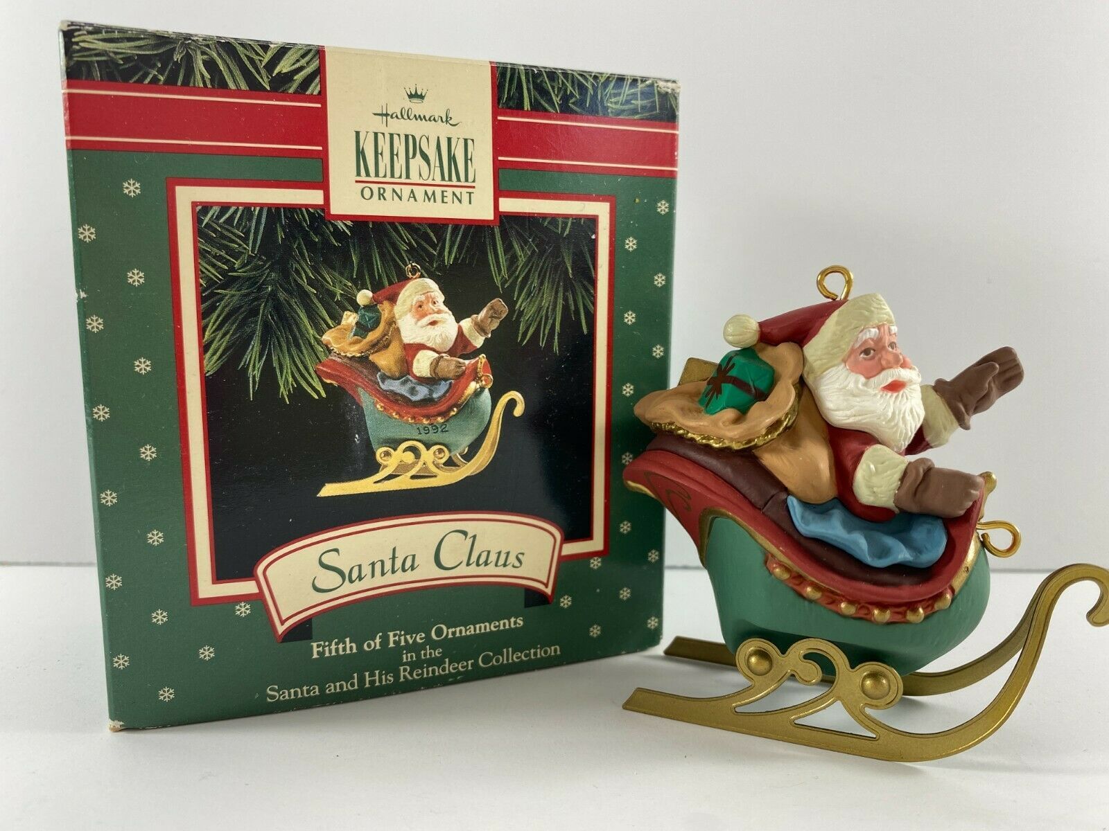 Hallmark Santa Claus Vintage Keepsake 1992 Santa Reindeer Christmas Ornament - £15.81 GBP