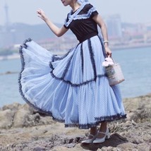 Dusty Blue Polka Dot Lace Tulle Skirt Women Custom Plus Size Long Tulle Skirt image 5