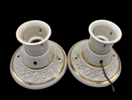 PAIR Light Fixtures Ceiling Flush Mount Ivory Cream Gold Porcelain Set Lot 2 VTG - £146.62 GBP
