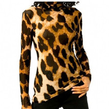 Leopard Print Turtleneck Top by Olivia Rae - Brown &amp; Black - Size Small - £33.85 GBP