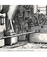 Carpenters Shop In Nazareth 1909 Wood Engraving The Life Of Christ DWFF8 - $32.50
