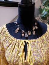 Max Studio Women&#39;s Yellow Floral Cotton Round Neck Long Sleeve Top Blous... - £21.36 GBP