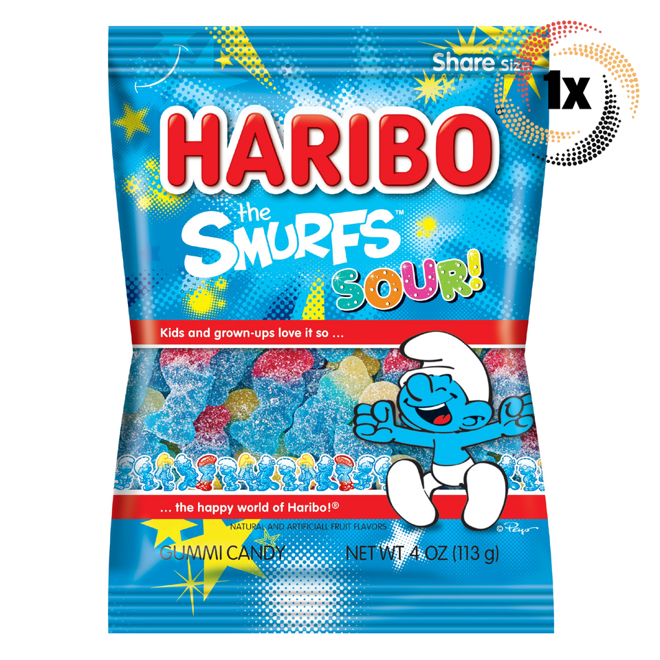 1x Bag Haribo The Smurfs Sour Assorted Flavor Fat Free Gummi Candy | 4oz - $10.00