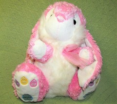 Dan Dee Pink Easter Bunny 14&quot; Egg Paw Stuffed Animal Rabbit 2009 White Blue Toy - £12.94 GBP