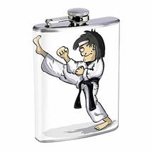 Karate Man Hip Flask Stainless Steel 8 Oz Silver Drinking Whiskey Spirits Em1 - £7.95 GBP