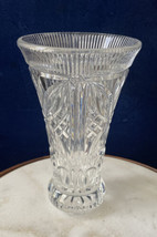 Vintage Crystal Clear Cut Vase Etched Pattern, Heavy Bottom 8” H - £15.00 GBP