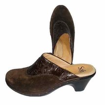 9.5 Sofft Womens Brown Leather Suede Closed Toe Slip On Block Heel Mules Clogs - £20.56 GBP