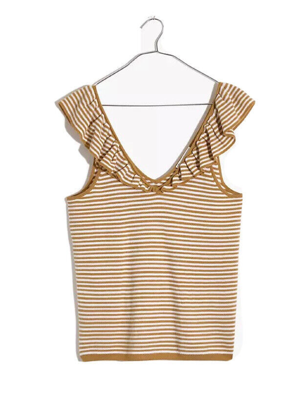 Primary image for NEW Madewell Belhaven Ruffle Sweater Stripe Tank Heather Camel Size M NWT