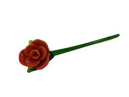 Art Glass Hand Blown Camellia Orange Rose Flower  - $14.80