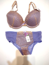HERS BY HERMAN Sexy LACE Bra Panty Set  38B &amp;  XL Panty -Lilac/ Purple Tan - $205.03 MXN