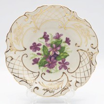 Lipper &amp; Mann Hand Painted Violets Scalloped Edge Shallow Bowl Made in J... - £11.60 GBP