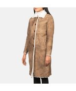Alina Shearling Ladies Brown Leather Coat  - $380.00