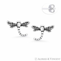 Dragonfly Insect Animal Luck Charm Stud Earrings in Oxidized 925 Sterling Silver - $14.39