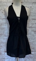 ELAN Womens Halter Backless Romper Black Crepe Lace Up Sheer Size Small NEW - $31.20