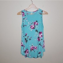 Bellamie | Turquoise &amp; Pink Floral Swing Tunic Tank Top - £14.66 GBP