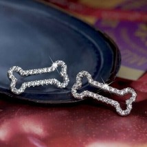 Dog Bone Stud Earrings 2 Ct Lab Created Round Diamond 14K White Gold Finish - £83.92 GBP