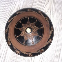 Hand Turned Round Wooden Carved Ornate Trinket Box With Lid 3” Tall Two Toned - £14.75 GBP