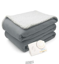 Biddeford Comfort Knit Natural Sherpa Electric Heated Blanket Twin Gray - £60.56 GBP