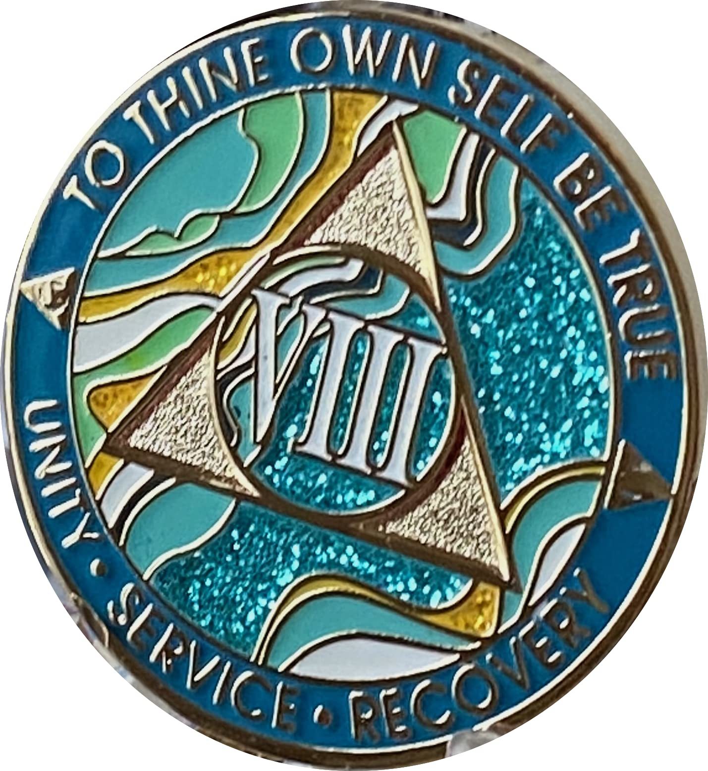8 Year AA Medallion Elegant Marble Caribbean Aqua Glitter Blue Gold Plat... - $20.78