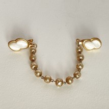 Vintage MCM Sweater Collar Clip Brooch Shawl Cardigan Clips Gold Tone Faux Pearl - £31.93 GBP