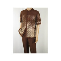 Men Silversilk 2pc walking leisure suit Italian woven knits 3115 Brown Beige image 3