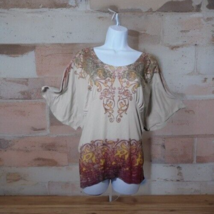 B Friends Womens XL Top Floral Scrollwork Beaded 3/4 Dolman Sleeves Tuni... - $8.15