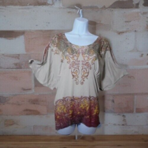 B Friends Womens XL Top Floral Scrollwork Beaded 3/4 Dolman Sleeves Tuni... - £6.38 GBP