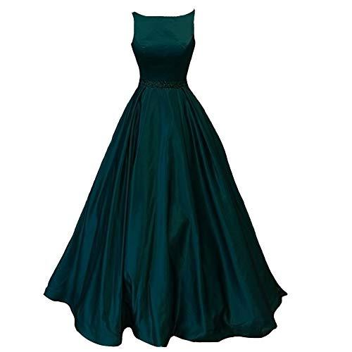 Kivary Bateau Beaded Sash Satin Long A Line Formal Prom Dresses Evening Gown Tea