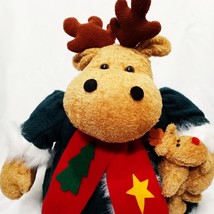 Reindeer Winter Green Coat Christmas Plush Stuffed Animal 16&quot; Prima Creations - £21.79 GBP