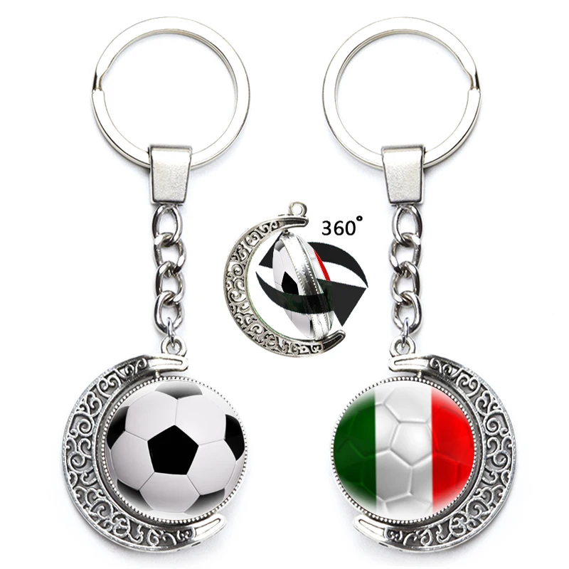 Play Soccer Lover Flag Football Moon Keychains Pendant Holder Brazil Italy Franc - £23.18 GBP