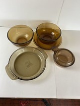 Vision Amber Brown Mixing Bowls Nesting Bowl Pie Plate Lot Of 5 - $43.58