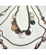 Vintage Metal Leather Necklace Costume 3 Strand Cascade Handmade B66 Maine - $29.25 CAD