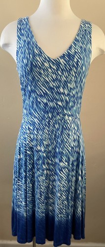 Athleta Reef Print Women Small Blue Rayon Stretch V-Neck Tank Beach Dress - $14.62