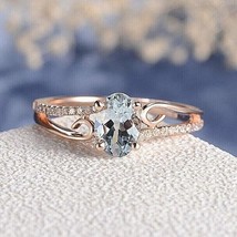 Natural Aquamarine Gemstone Ring,14k Rose Gold Ring,Engagement Ring For Women - £344.34 GBP