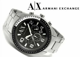 New + Box Men's Armani Exchange AX1254 Zacharo Black Logo Face A/X Watch Chrono - $118.70