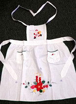 100% Cotton Embroidered Christmas Santa Red Candle Poinsettia Apron - One Size - £11.16 GBP