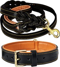 | Genuine Leather Dog Collar And Leash Black Combo Set (Collar Size - Extra Larg - $57.99