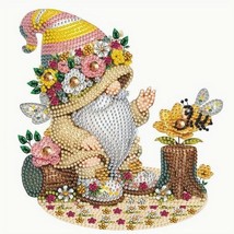 5D DIY Floral Sitting Gnome and Bee Diamond Painting Art Kit Embroidery Rhinesto - $14.99