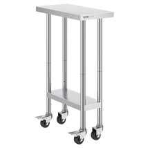 VEVOR Stainless Steel Work Table 24 x 12 x 38 Inch, with 4 Wheels, 3 Adj... - £96.36 GBP