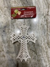 White Glitter Cross Christmas Ornament - Elegance By Christmas House-BRAND NEW - $15.89