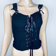 Pretty Little Thing Black Corset Strapless Sexy Lace Up Goth Women&#39;s Size 4 Top - £14.93 GBP
